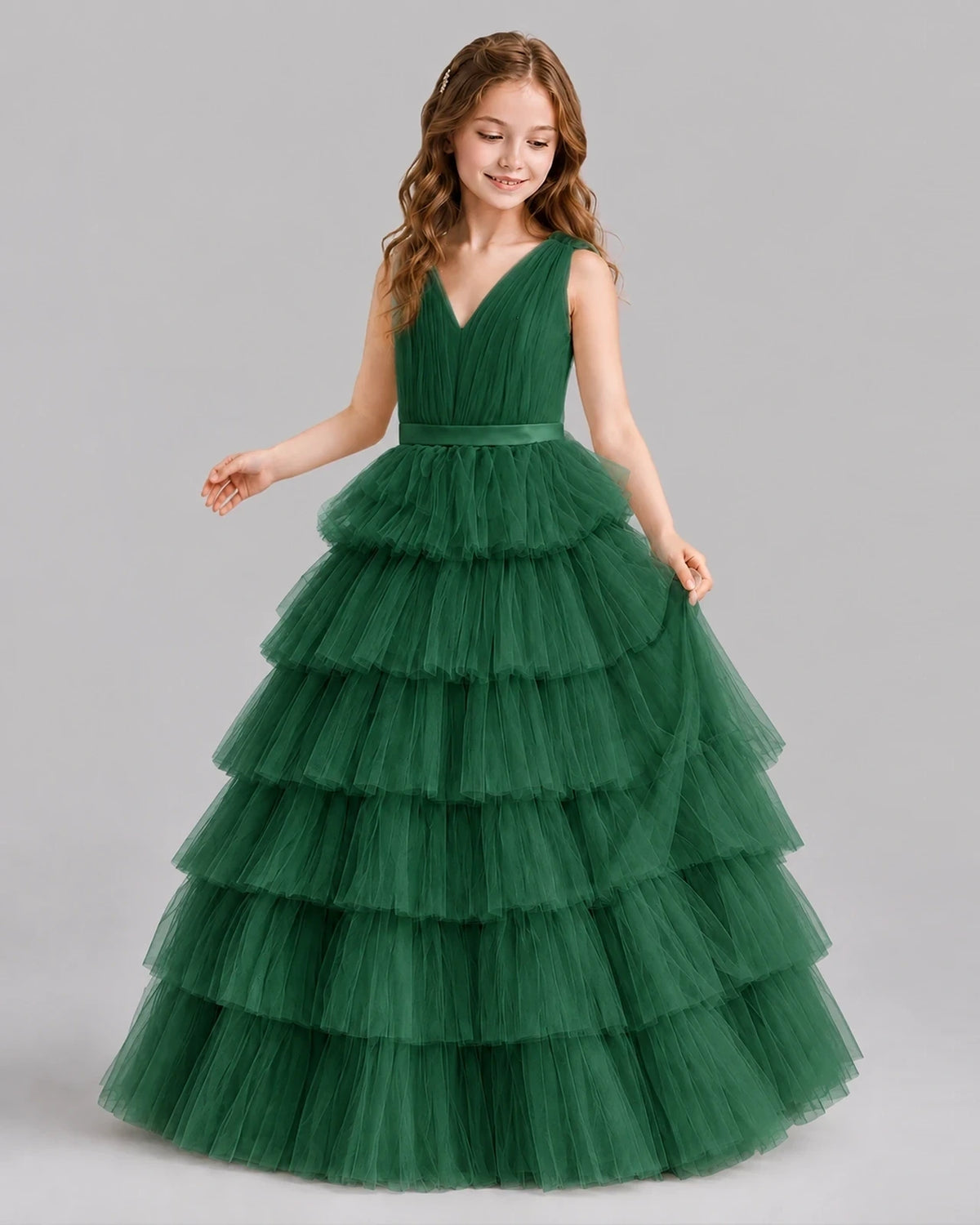 Dark Green Ball Gown Girls Pageant Dresses Front