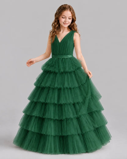 Dark Green Ball Gown Girls Pageant Dresses Front
