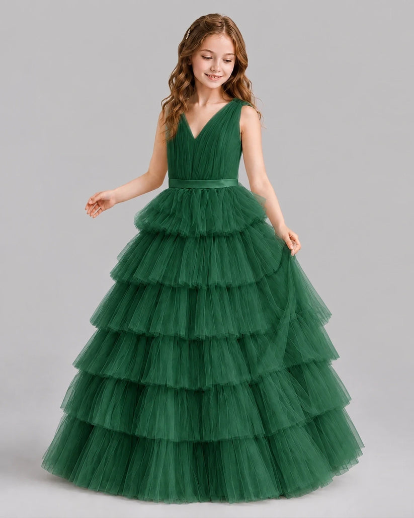 Dark Green Ball Gown Girls Pageant Dresses Front