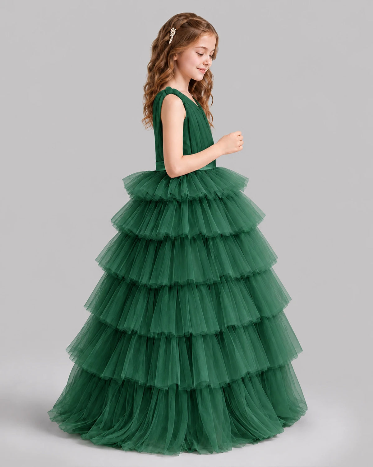 Dark Green Ball Gown Girls Pageant Dresses Side