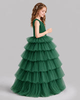 Dark Green Ball Gown Girls Pageant Dresses Side