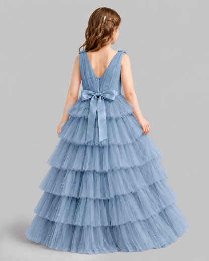 Dusty Blue Ball Gown Girls Pageant Dresses Back