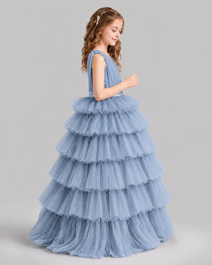 Dusty Blue Ball Gown Girls Pageant Dresses Side