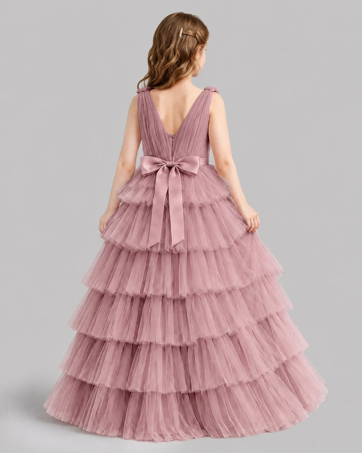 Dusty Rose Ball Gown Girls Pageant Dresses Back