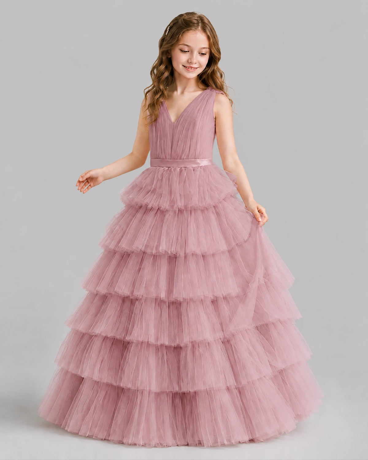 Dusty Rose Ball Gown Girls Pageant Dresses Front