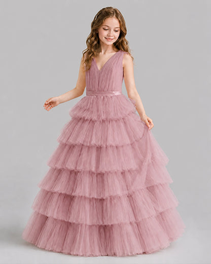 Dusty Rose Ball Gown Girls Pageant Dresses Front
