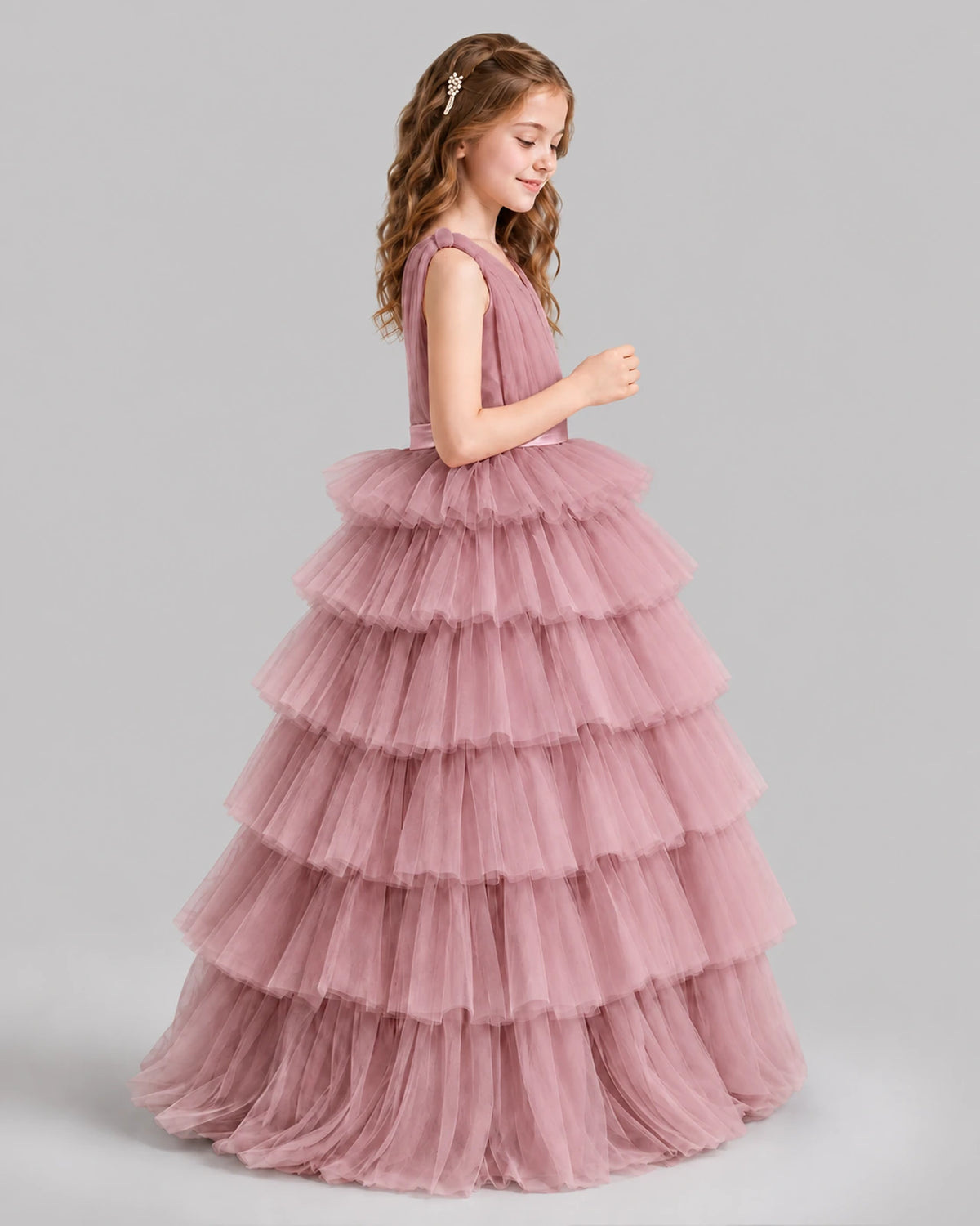 Dusty Rose Ball Gown Girls Pageant Dresses Side