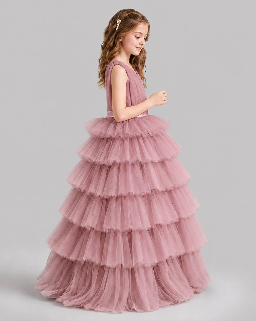 Dusty Rose Ball Gown Girls Pageant Dresses Side