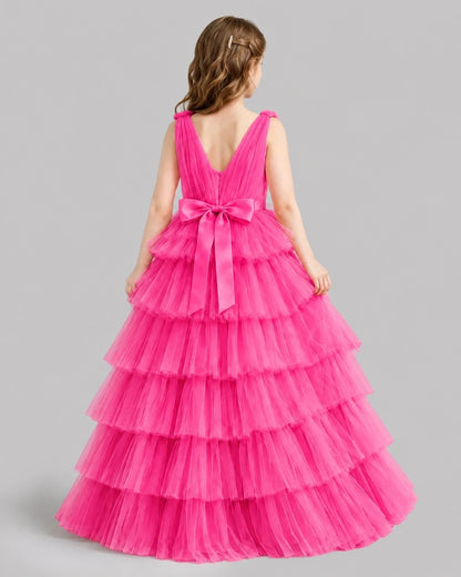 Hot Pink Ball Gown Girls Pageant Dresses Back