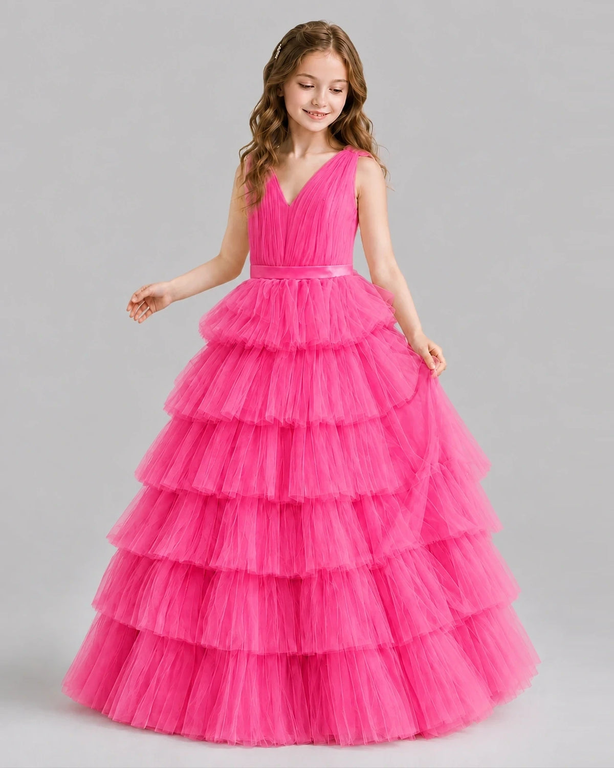 Hot Pink Ball Gown Girls Pageant Dresses Front