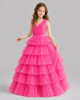 Hot Pink Ball Gown Girls Pageant Dresses Front
