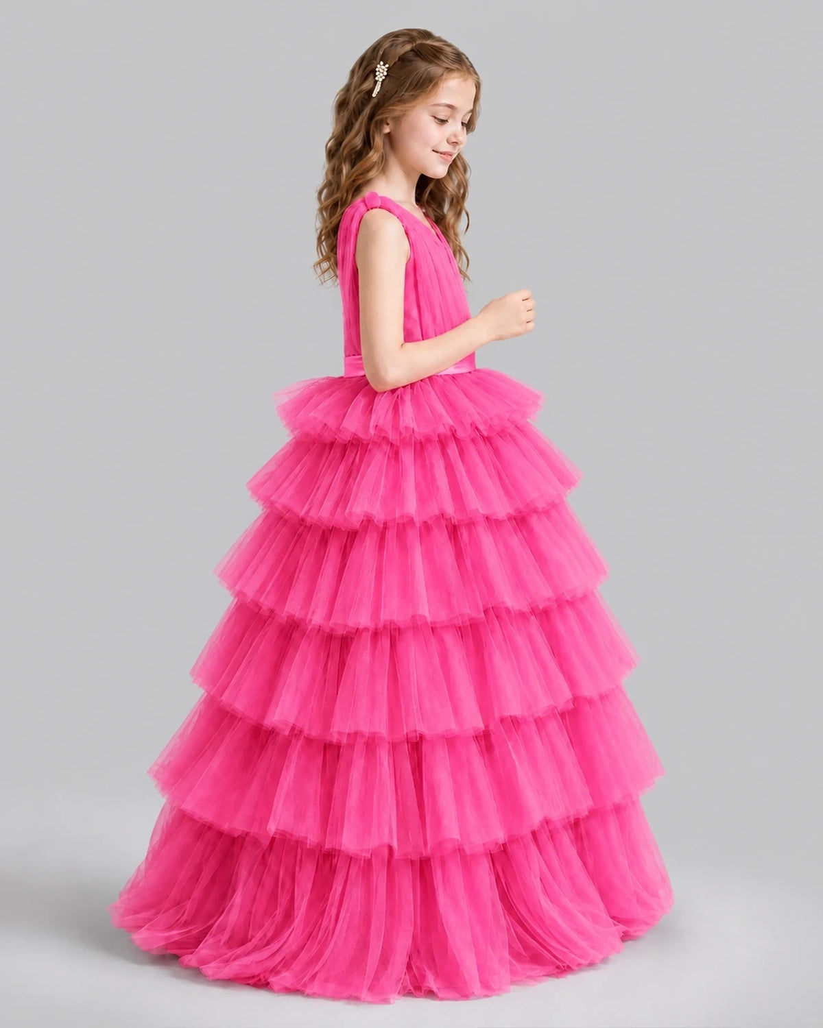 Hot Pink Ball Gown Girls Pageant Dresses Side