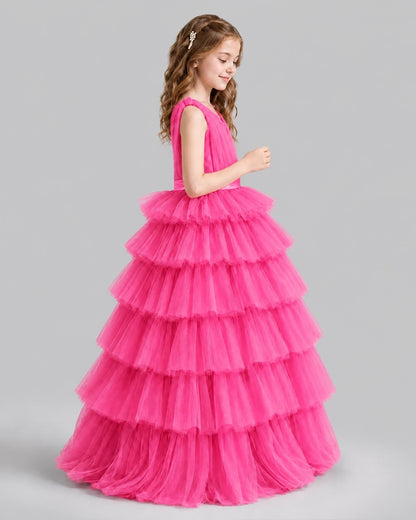 Hot Pink Ball Gown Girls Pageant Dresses Side