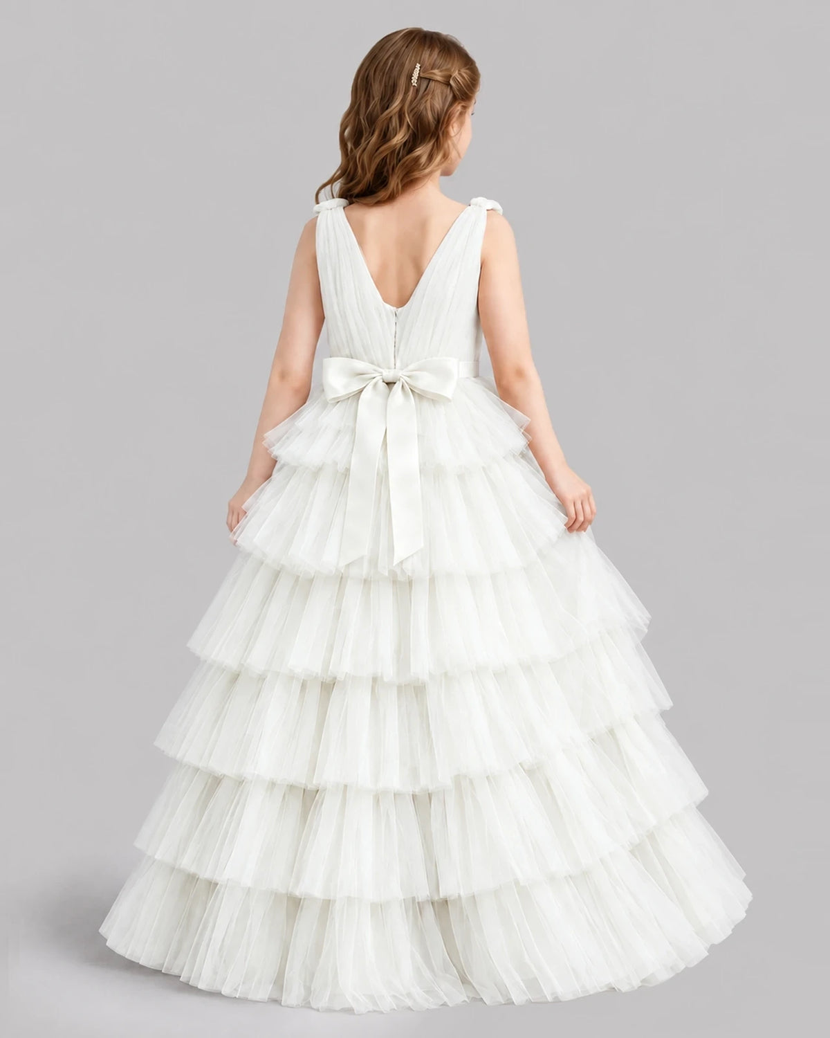 Ivory Ball Gown Girls Pageant Dresses Back