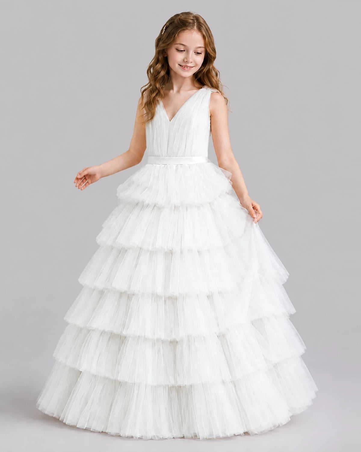 Ivory Ball Gown Girls Pageant Dresses Front