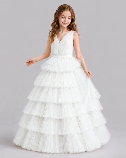 Ivory Ball Gown Girls Pageant Dresses Front