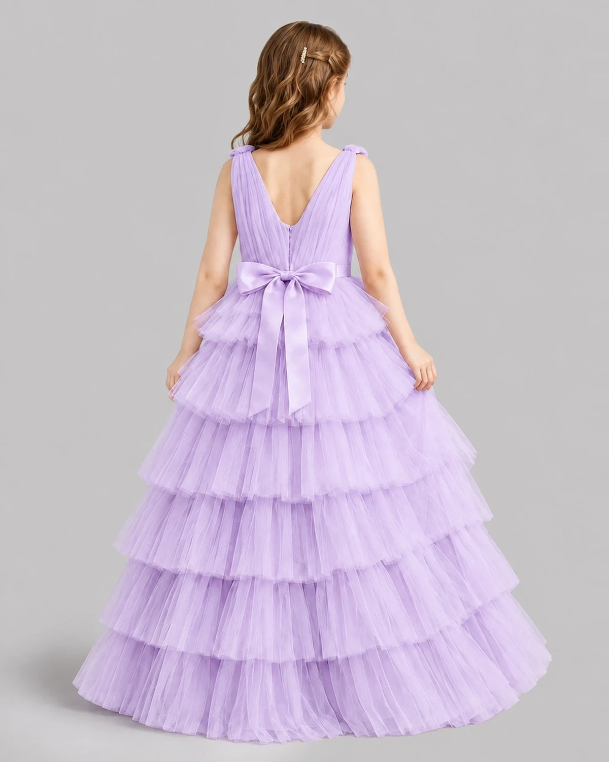 Lilac Ball Gown Girls Pageant Dresses Back