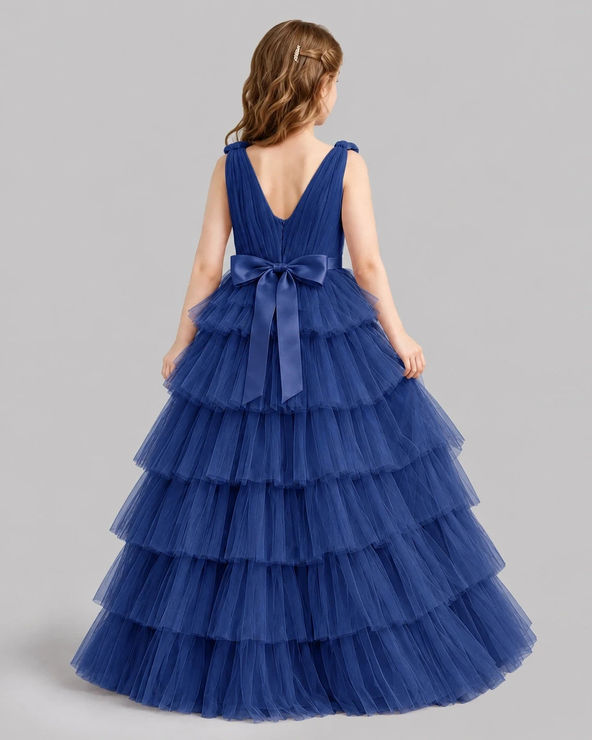 Navy Blue Ball Gown Girls Pageant Dresses Back