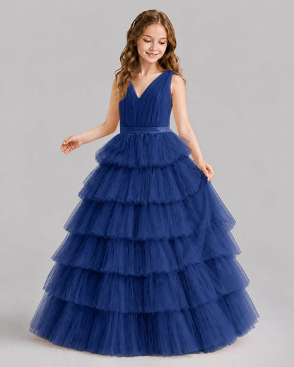 Navy Blue Ball Gown Girls Pageant Dresses Front