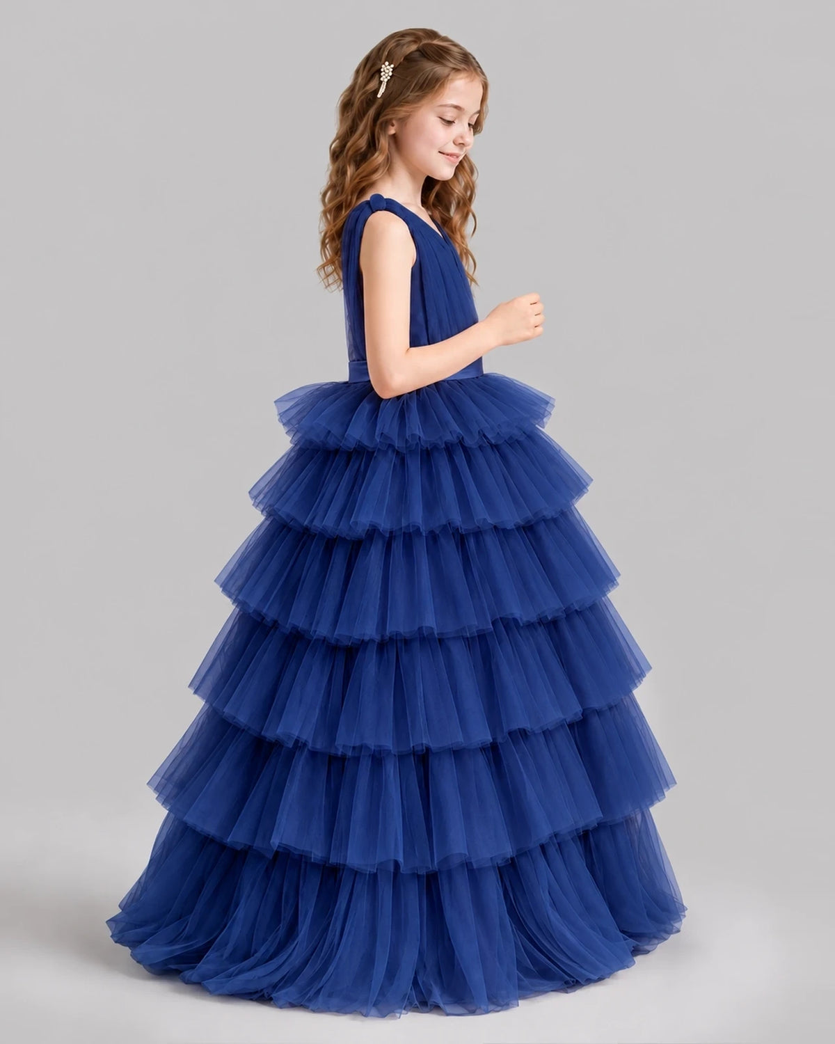 Navy Blue Ball Gown Girls Pageant Dresses Side