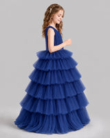 Navy Blue Ball Gown Girls Pageant Dresses Side
