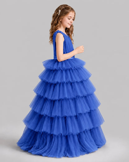 Royal Blue Ball Gown Girls Pageant Dresses Side