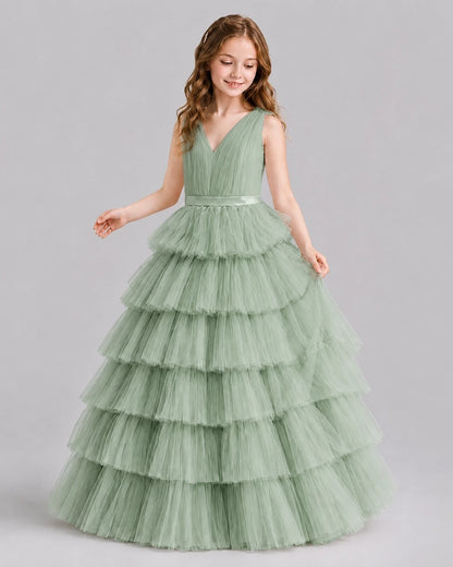 Sage Green Ball Gown Girls Pageant Dresses Front