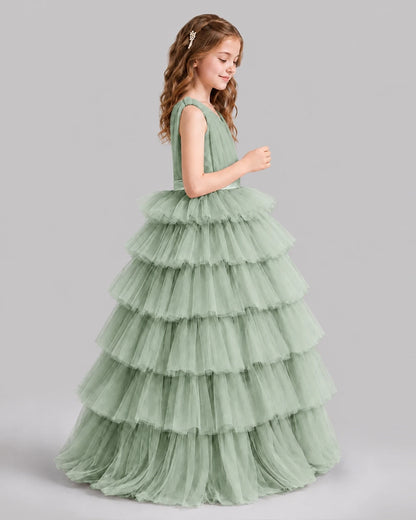 Sage Green Ball Gown Girls Pageant Dresses Side