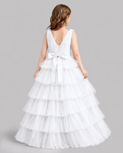 White Ball Gown Girls Pageant Dresses Back