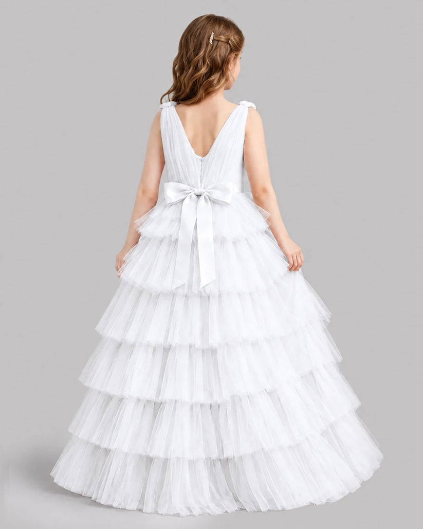 White Ball Gown Girls Pageant Dresses Back