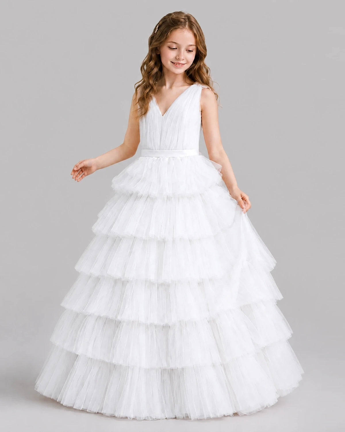 White Ball Gown Girls Pageant Dresses Front