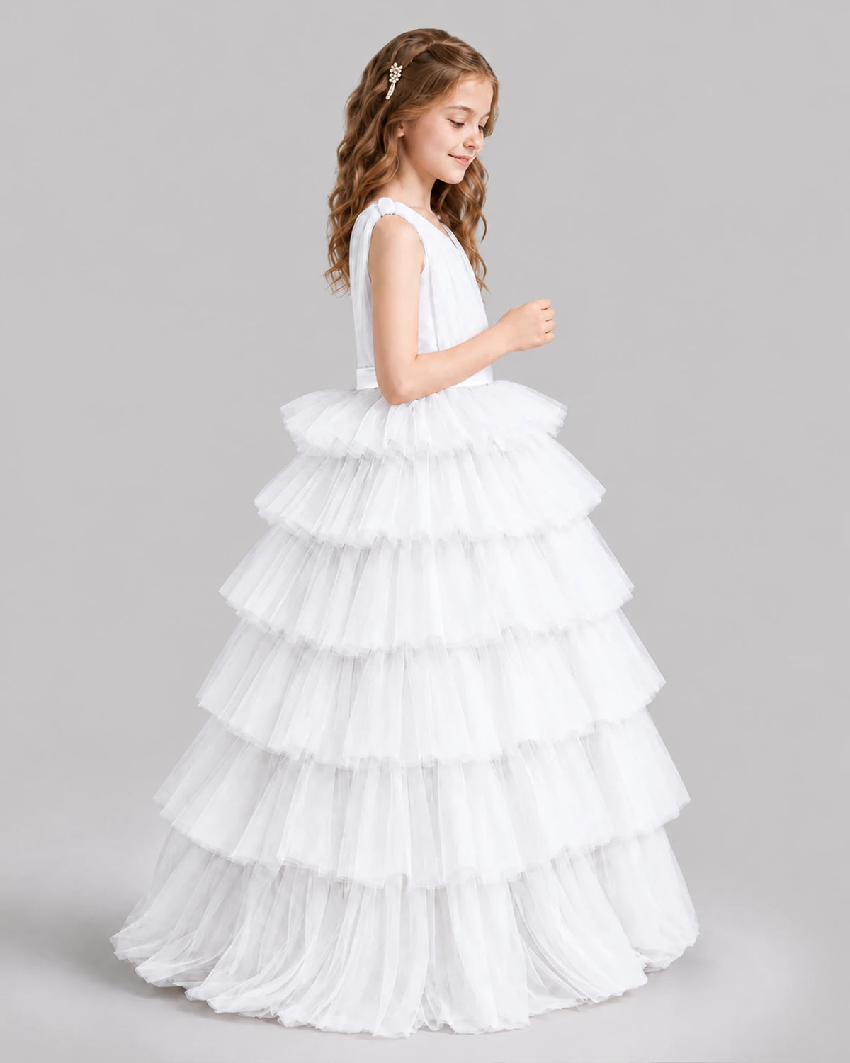 White Ball Gown Girls Pageant Dresses Side