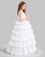 White Ball Gown Girls Pageant Dresses Side