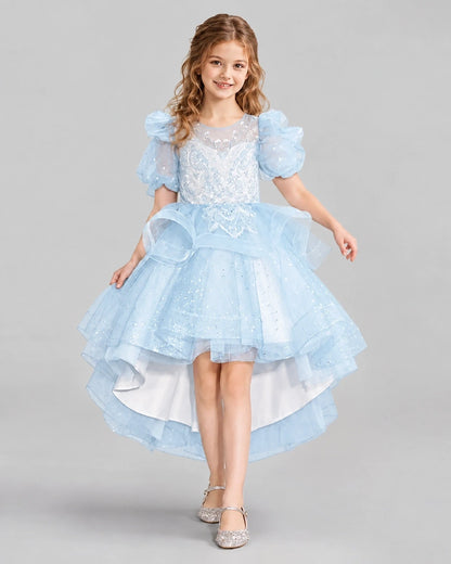 Baby Blue A-line Girls Pageant Dresses Front