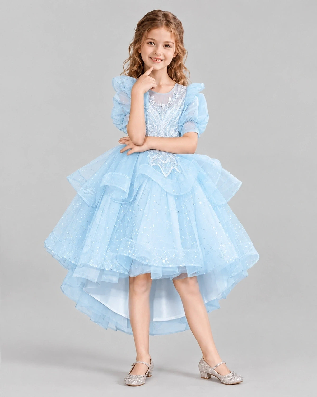 Baby Blue A-line Girls Pageant Dresses Pose
