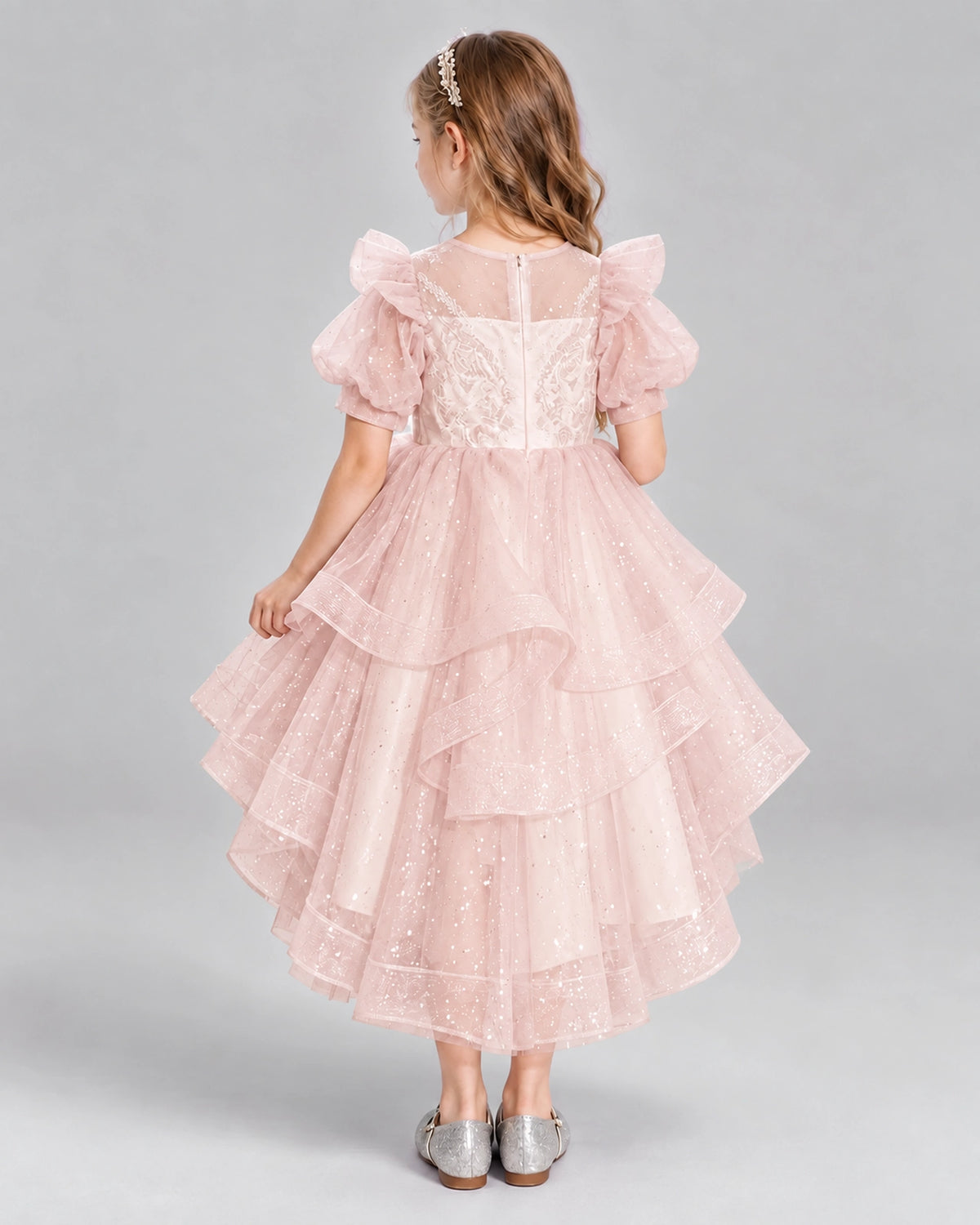 Blush Pink A-line Girls Pageant Dresses Back