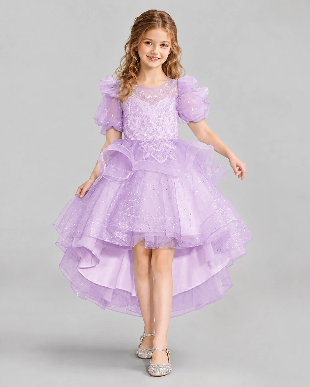 Lilac A-line Girls Pageant Dresses Front