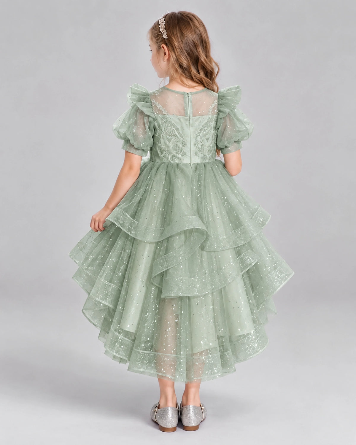 Sage Green A-line Girls Pageant Dresses Back