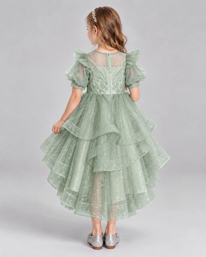 Sage Green A-line Girls Pageant Dresses Back
