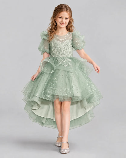 Sage Green A-line Girls Pageant Dresses Front