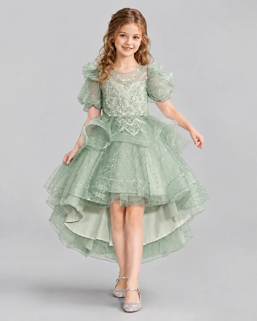 Sage Green A-line Girls Pageant Dresses Front