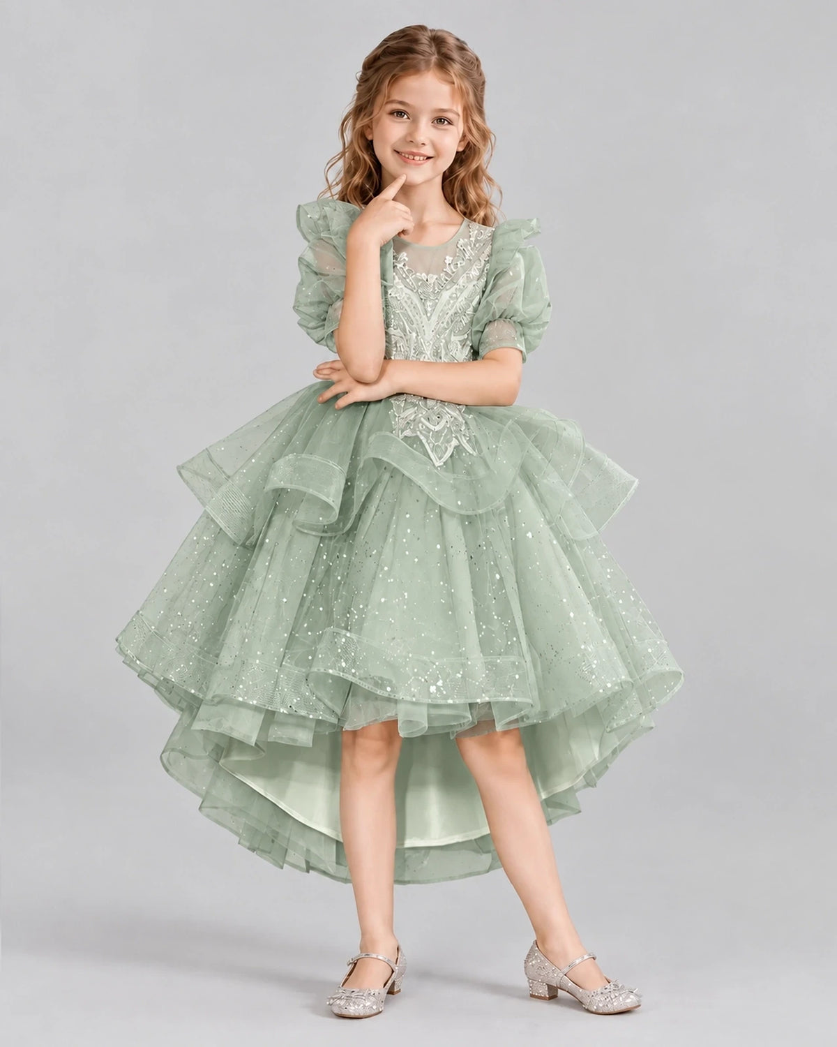 Sage Green A-line Girls Pageant Dresses Pose
