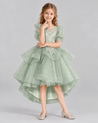 Sage Green A-line Girls Pageant Dresses Pose