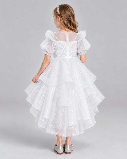 White A-line Girls Pageant Dresses Back