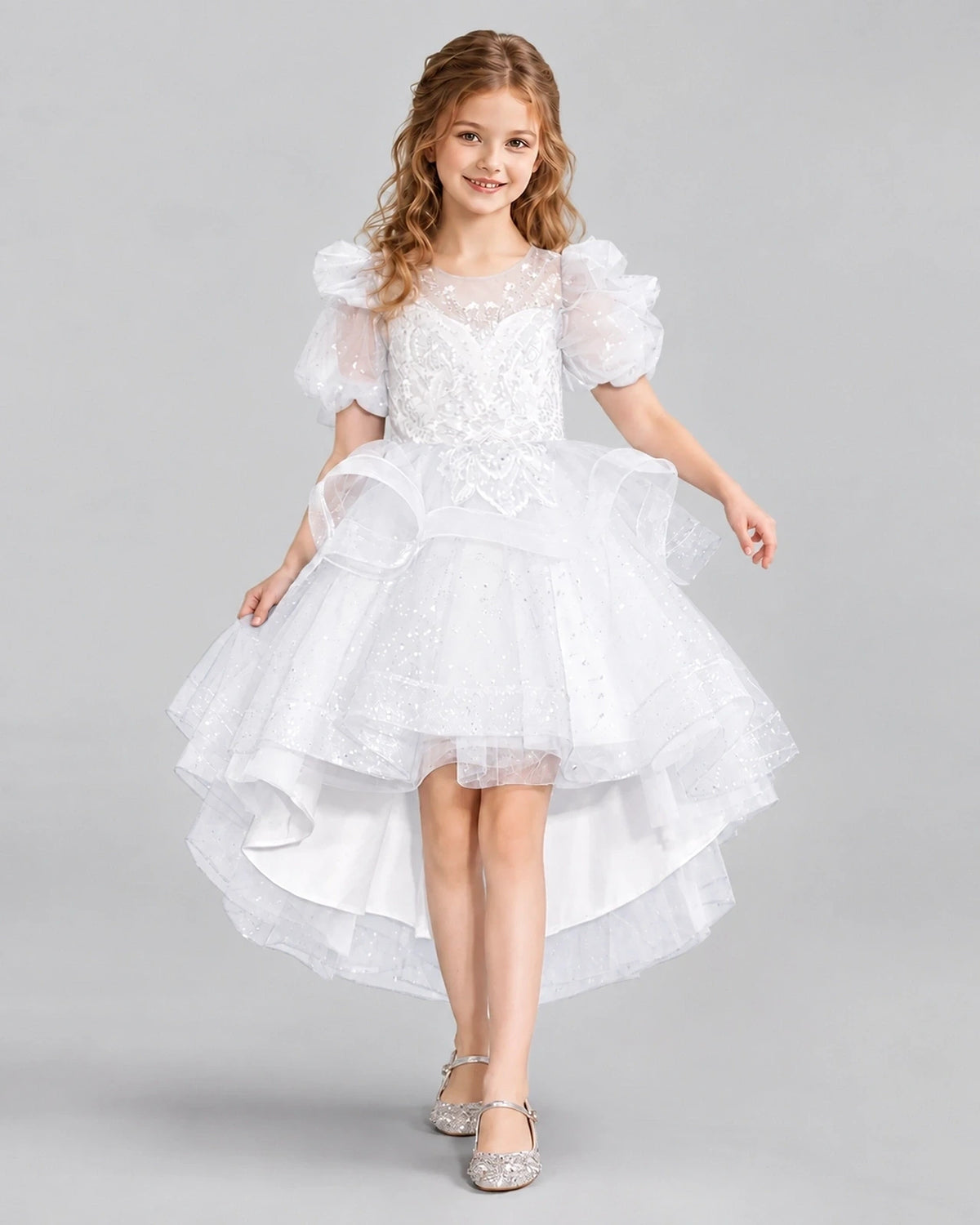 White A-line Girls Pageant Dresses Front