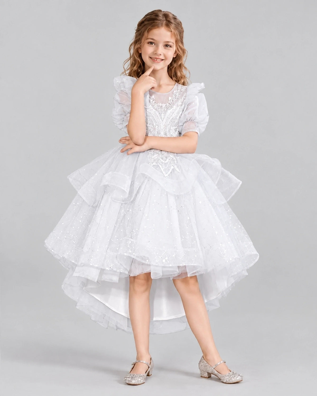 White A-line Girls Pageant Dresses Pose