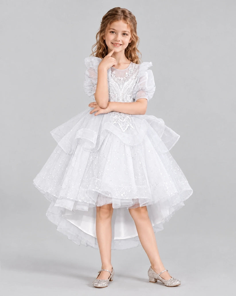 White A-line Girls Pageant Dresses Pose