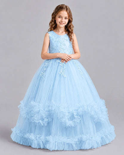 Baby Blue Ball Gown Girls Pageant Dresses Front