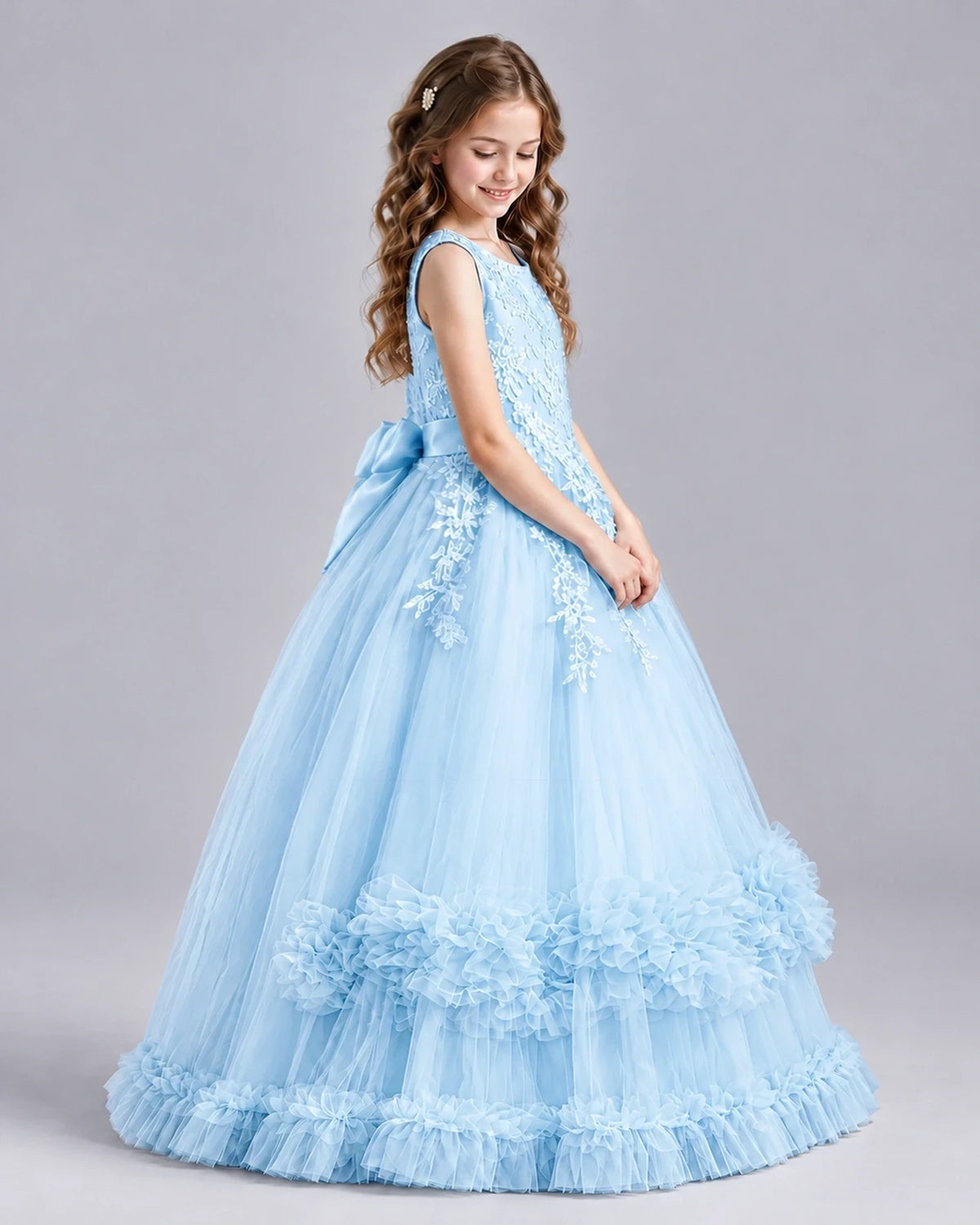 Baby Blue Ball Gown Girls Pageant Dresses Side