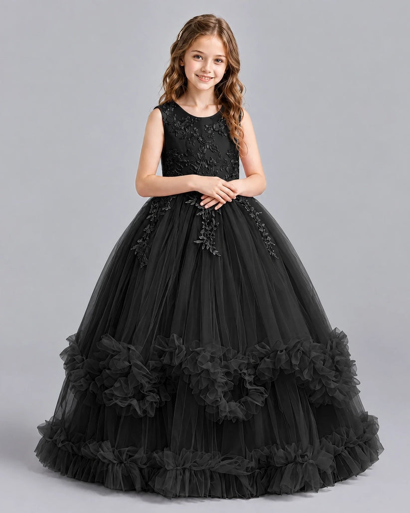 Black Ball Gown Girls Pageant Dresses Front